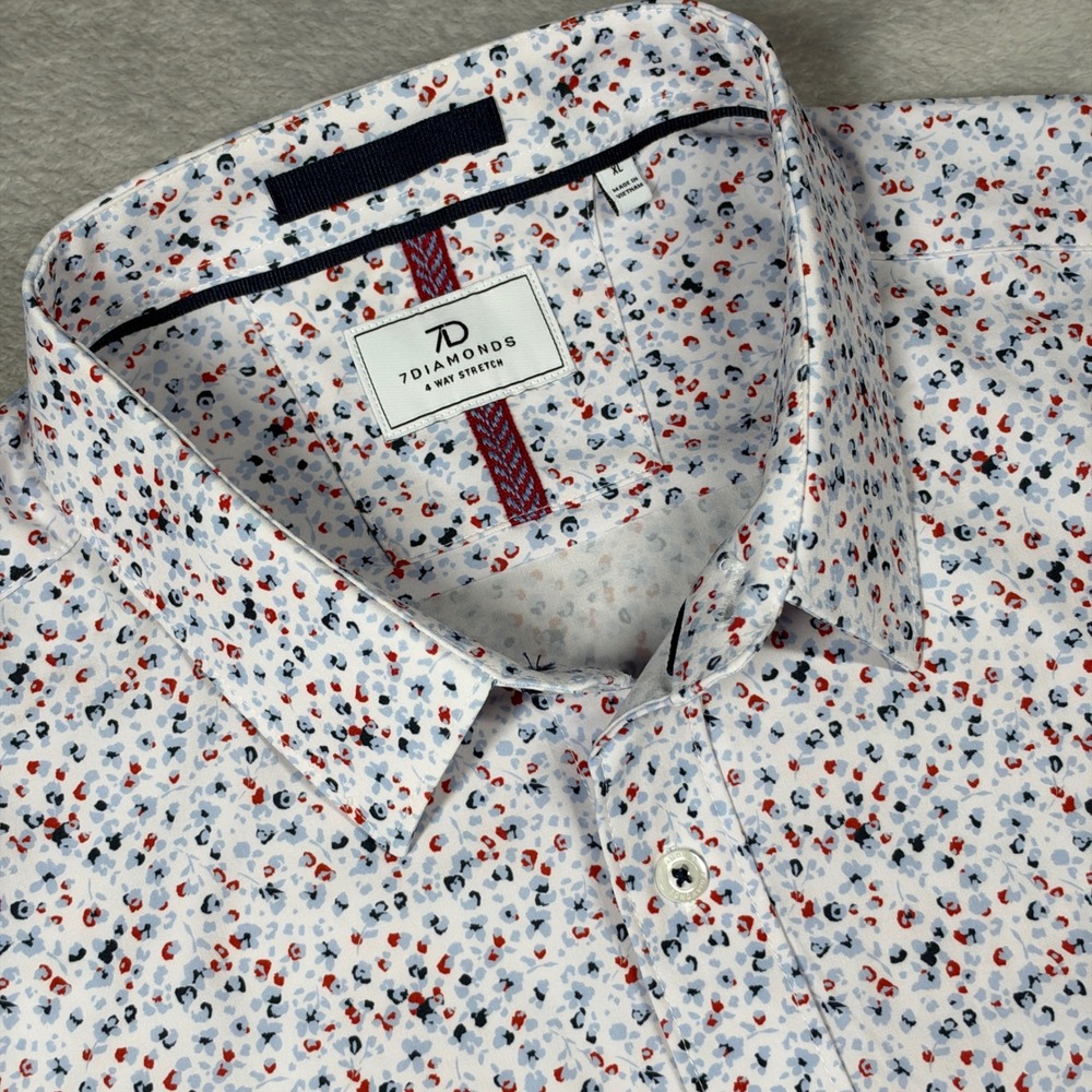 7 Diamonds Griffin Shirt Mens XL White Floral 4-Way Stretch SS SMK-7818
